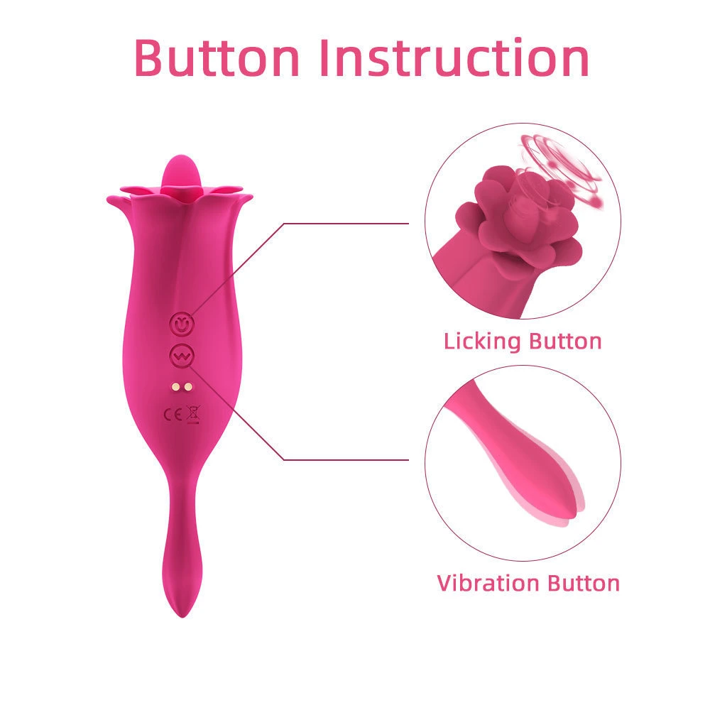 Achetez des jouets sexuels Sexy Toys pour femmes, un vibromasseur en forme de rose avec une langue qui lèche un gode rose pour femmes.