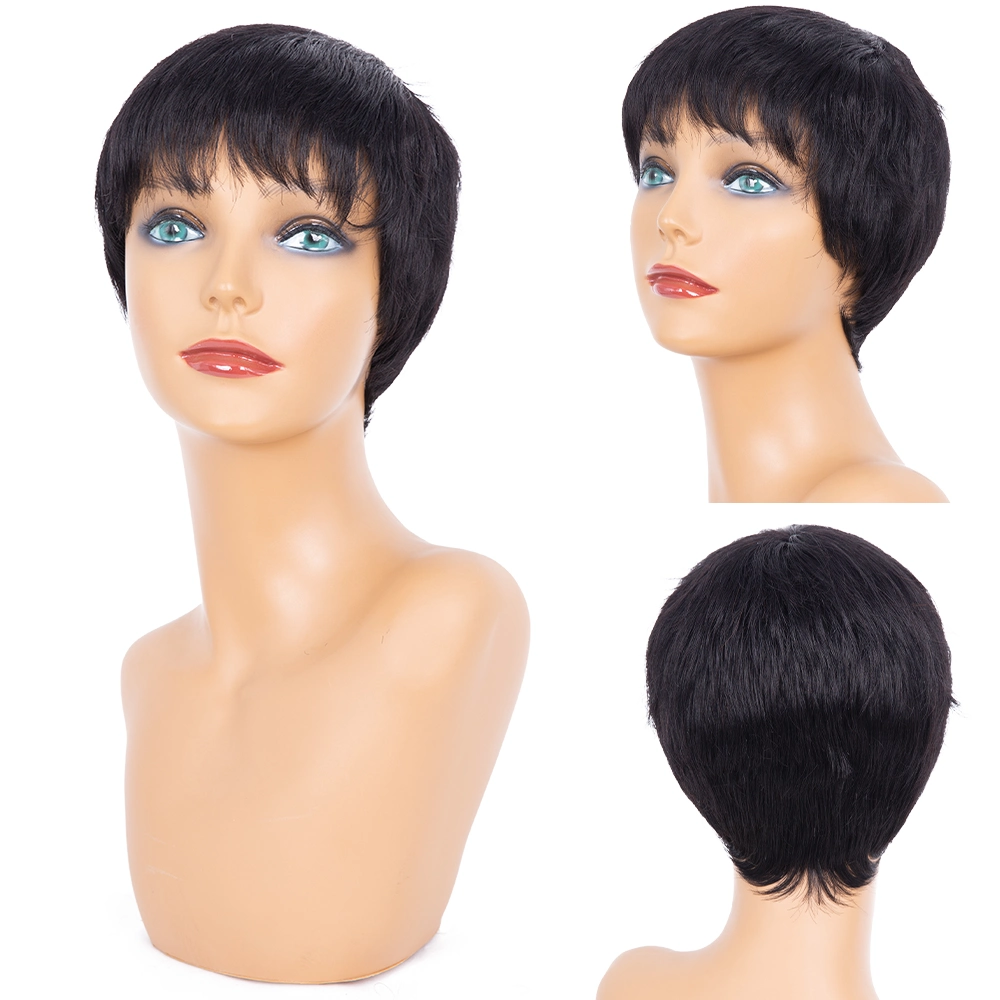 Human Hair Glueless Black Color Short Pix Cut Full Machine Made Wig