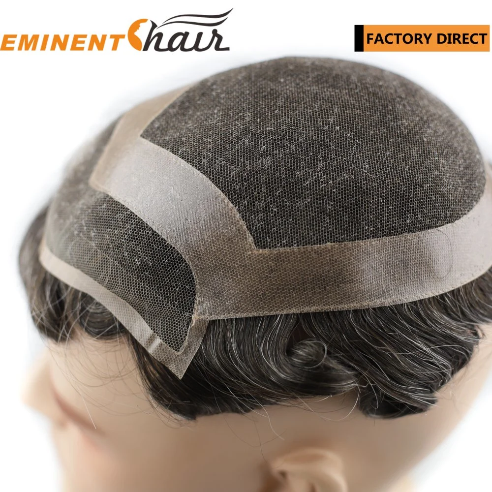 Sistema de reemplazo de cabello humano de encaje frontal para hombres