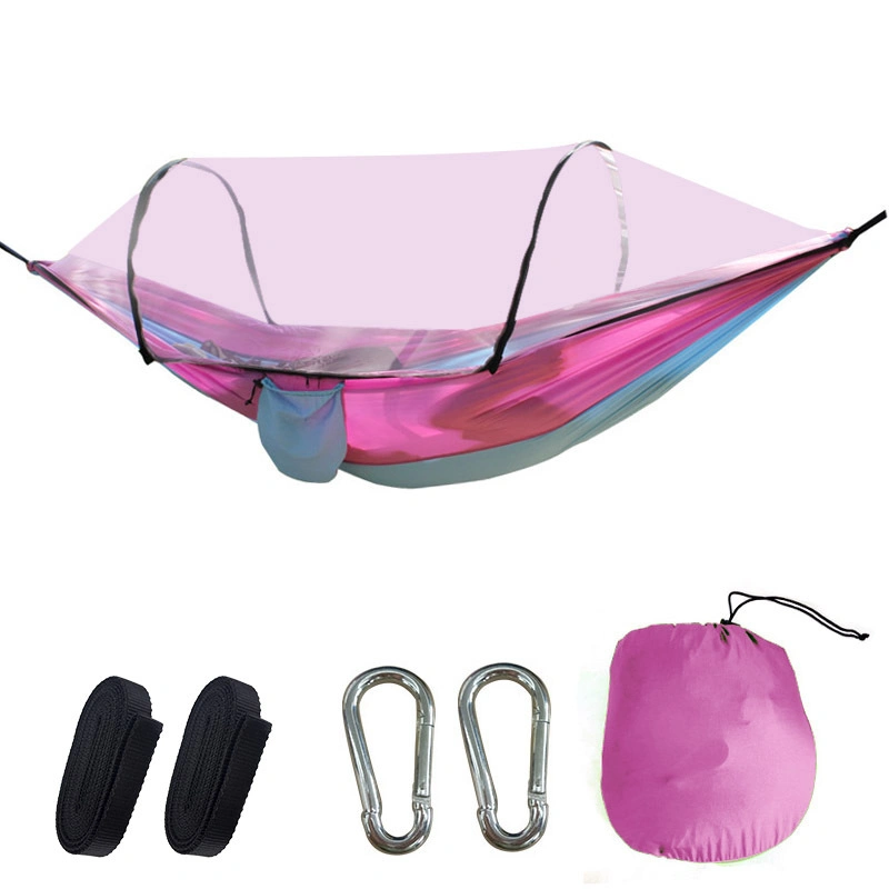 2 personas al aire libre Swing árbol Parachute Mosquitera cama ultraligera Rosa Nylon plegable Camping Hambaca colgante