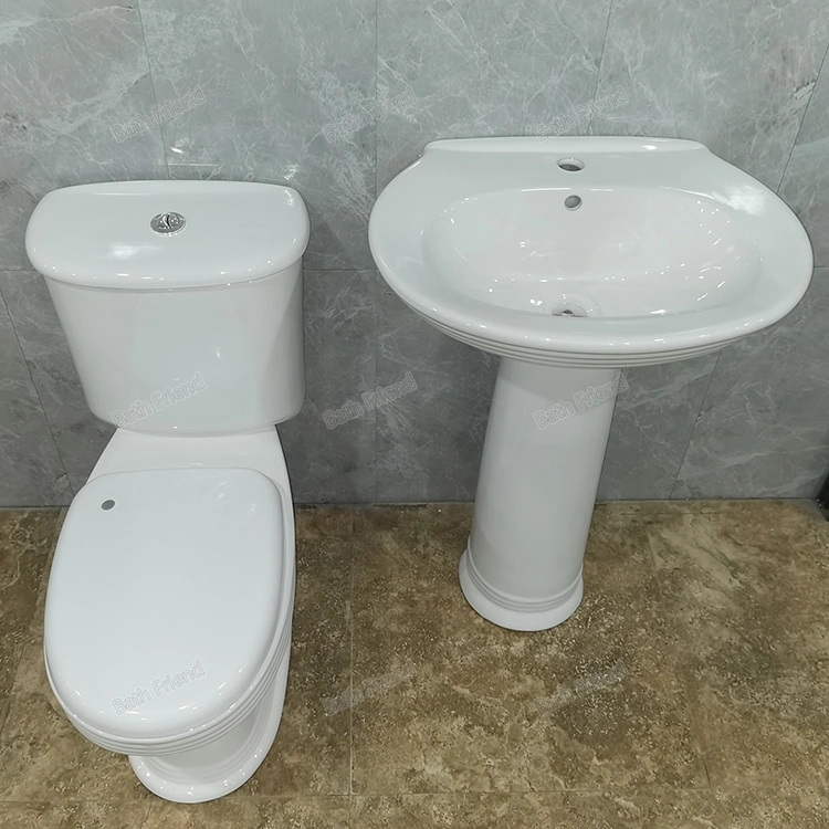 Africa Ventes chaudes Ensemble sanitaire Sénégal Prix de gros P Trap Washdown Deux pièces Toilettes Salle de bain Céramique Lavabo sur pied