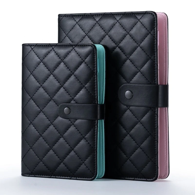 Mayorista Negro Quilted A6 Binder Budget Planner, PU Cuero carpetas con hojas sueltas 6 anillo, Quilted Planner A5