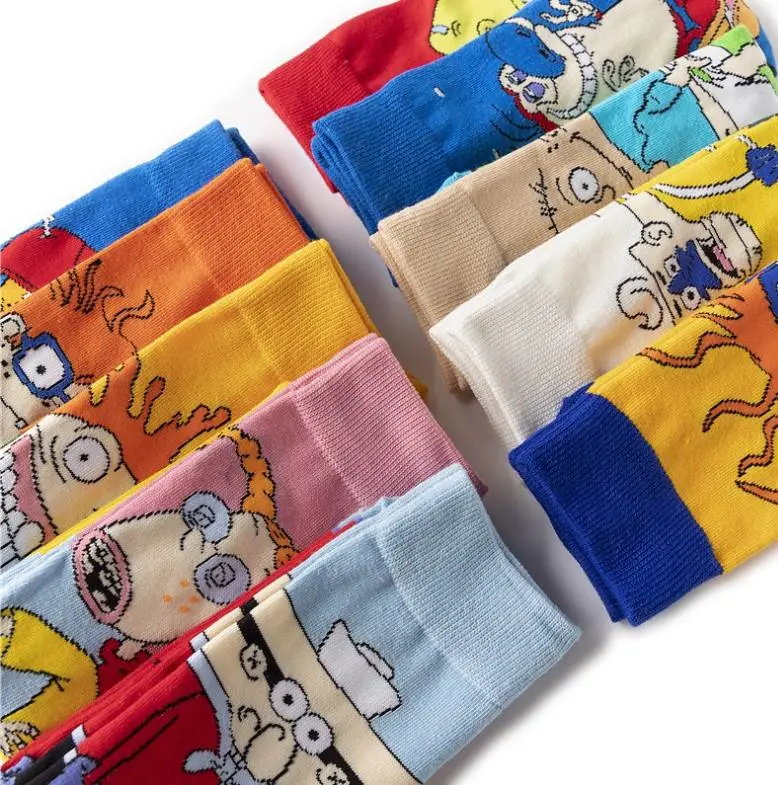 Meias Animation Funny Happy Comics para homem Fashion Cotton Animados Designer de equipa de tubos personalizada Meias Ankle anime Cartoon Sock