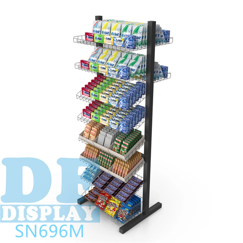 Mostrar equipos Snack Racks supermercado Stand para picar con Expositor Tienda colgadores para aperitivos canasta metálica para rack de pantalla