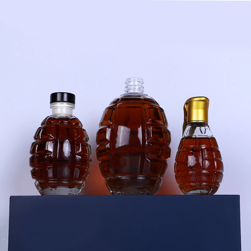 Unique Grenades Shaped Liquor Glass Bottle Wholesale Empty Clear 250ml 8oz Vodka Rum Whiskey Wine Glass Bottle Packaging