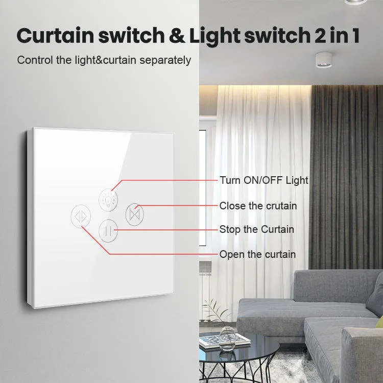 Tuya Us/EU Smart Home Wireless Voice Control Wall Switch WiFi Touch Curtain Lamp Switch for Roller Shutter Electric Curtain Motor