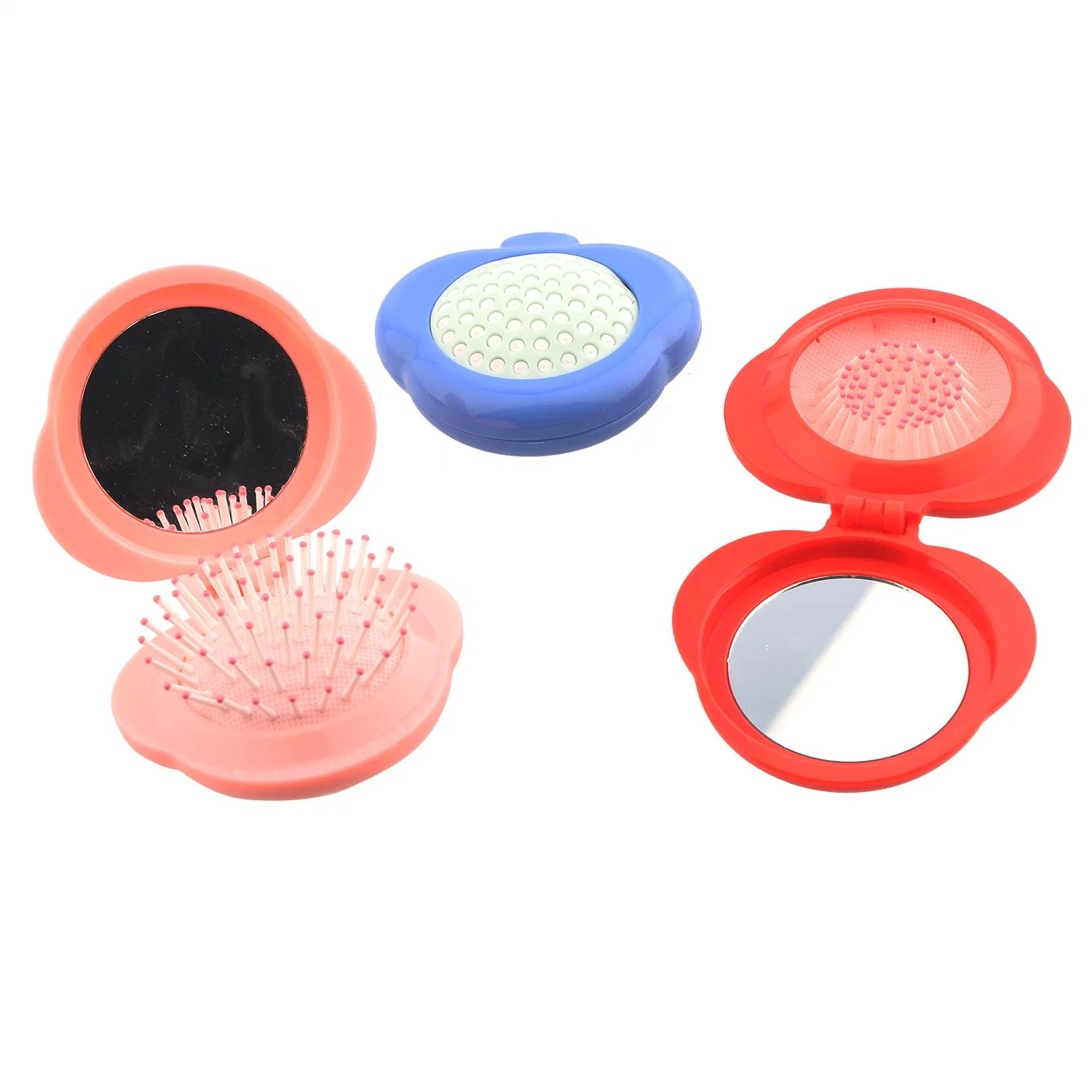 OEM Multi-Color Mirror Portable Two-in-One Comb Mirror Heart Shape Foldable Mirror and Hair Brush for Travel for Kids