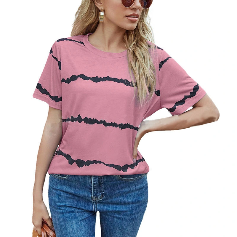 Custom Wholesale/Supplier Striped Women Short Sleeve Ol Tees Ladies Clothing Gradient T-Shirt Manufacturer