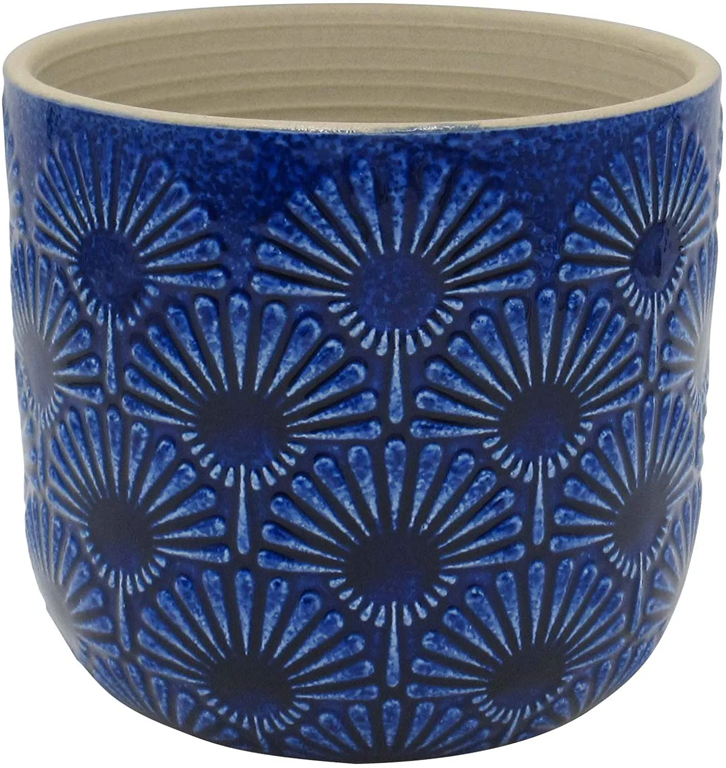 Stone & Beam Modern Ceramic Floral Embossed Decorative Planter Flower Pot Blue