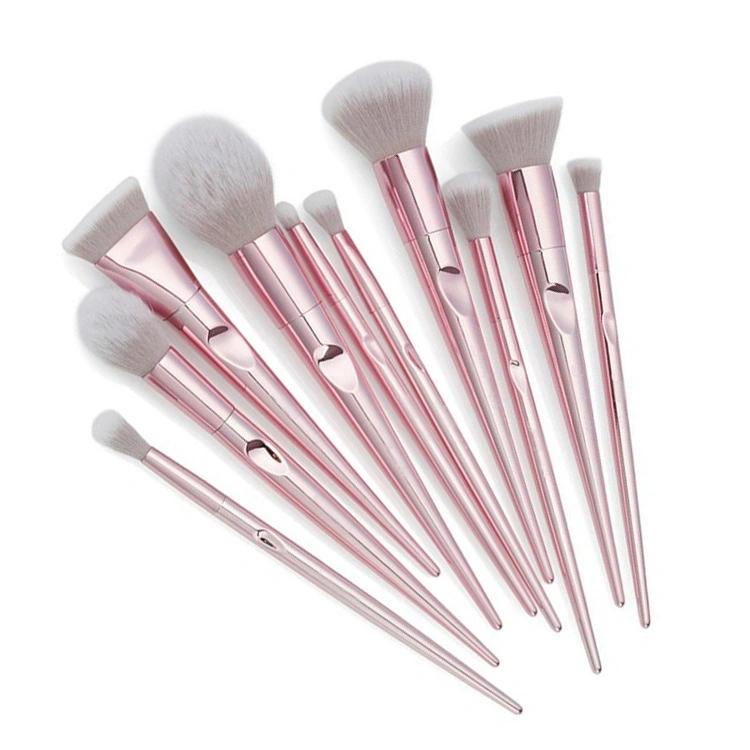 10PCS Electroplate Pink Makeup Brushes Private Label Premium Synthetic Hair Cosmetic Brush Set