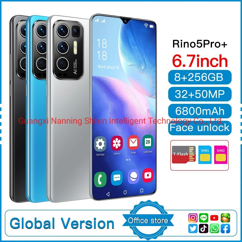 هاتف ذكي بالجملة Rino5PRO+ Smartphone 8/256GB Smart Phone 4G LTE Network هاتف محمول للتعرف على الوجه