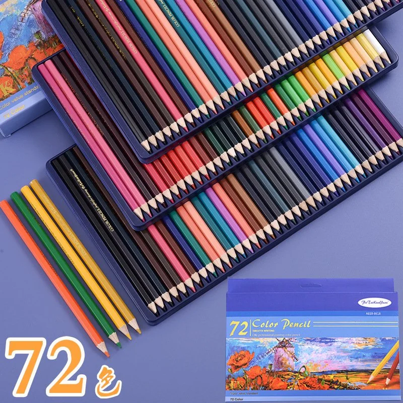 Art Supplies 72 Count Colors Professional Natural Wooden Pencil with Tin Box Colour Pencil for Artists