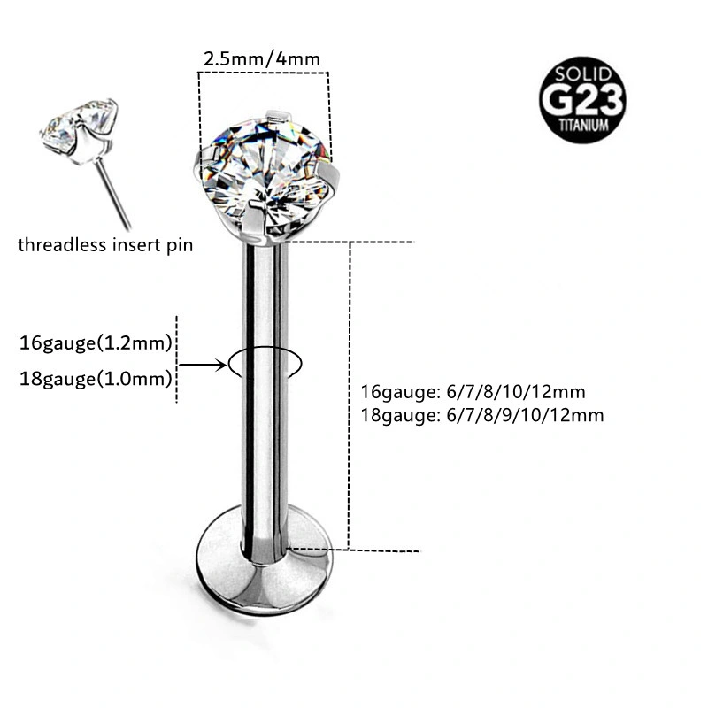 La norme ASTM F136 et le nez de titane Labret Threadless incrusté de goujon CZ