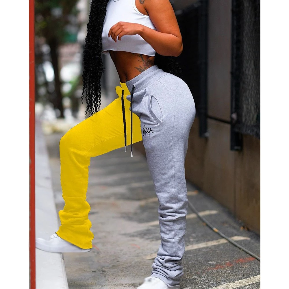 2020 Fashion Ruched Stacked Pants Leggings Women Sweat Track Jogger Pants Two Tone Color Pleated Trousers