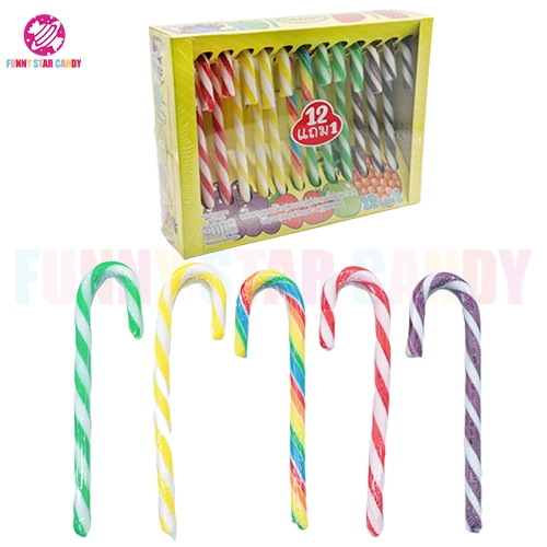 Süßigkeiten Großhandel Custom Halal Weihnachten Regenbogen Hard Candy Cane Lollipop Süßigkeiten