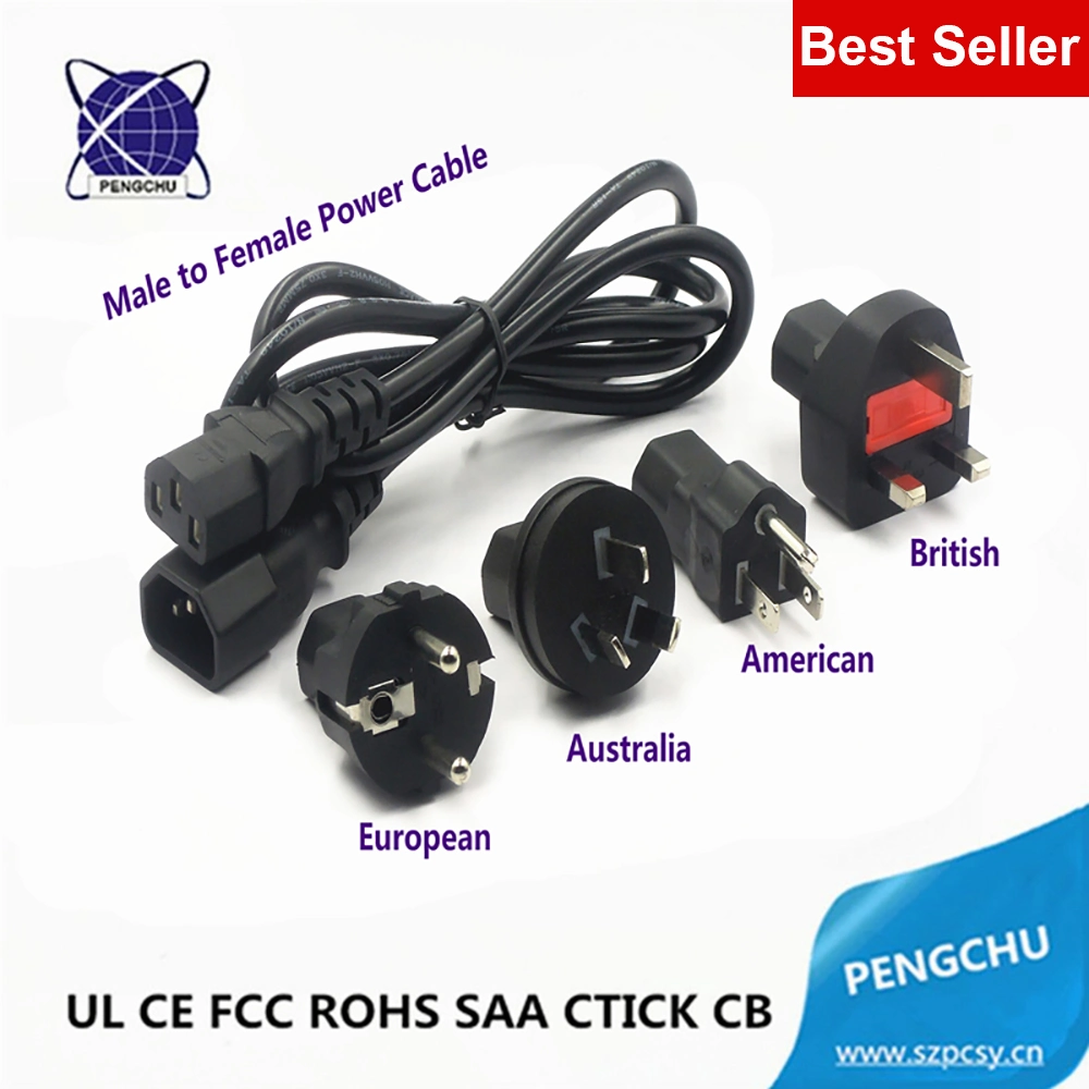 UL/VDE 1M 2M 3M 5M 14 16 18AWG 250V 2.5A 10A 15A Male to Female IEC 60320 C5 C7 C14 C13 Extension Cable AC Power Cord with UK EU AU US Schuko Swiss South Africa