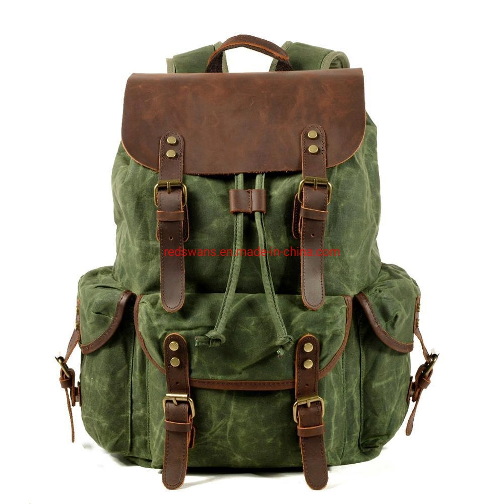 Hot Selling Outdoor Large Capacity Waxed Canvas Waterproof Hiking Travelling Backpack