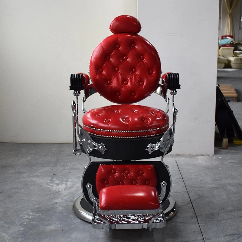 Antique Style Red Silver Barber Shop Hair Styling Chair Salon Barber Chair for Sale