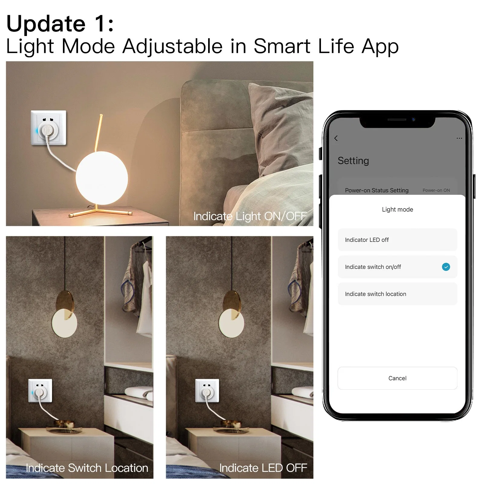 WiFi Smart Power Socket Plug Brightness Adjust Timer Plug Tuya Smart Life APP Compatible for Amazon Alexa Google Assistant Voice Control Mini Smart Home Automat