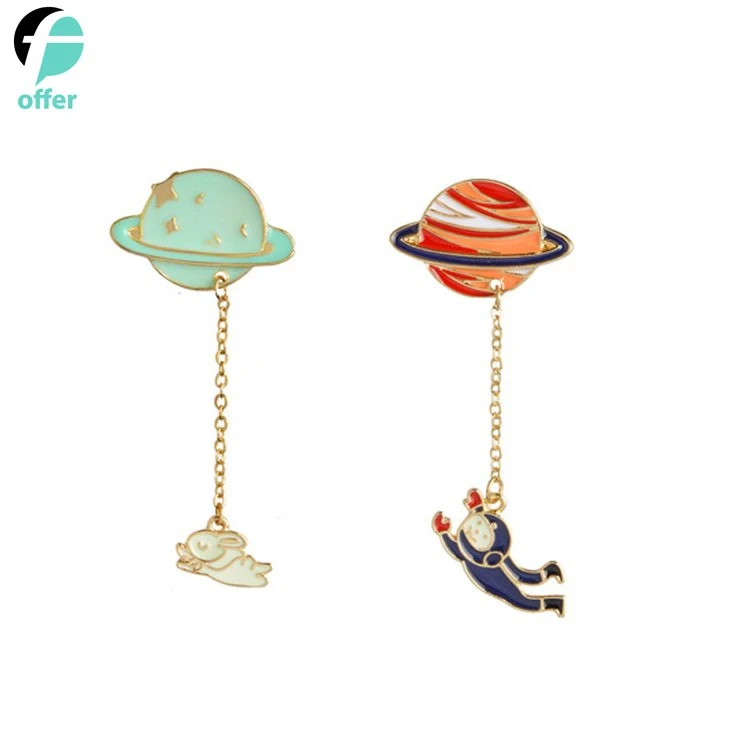 Astronaute mignon lapin pendentif émail univers Planet chaîne broche collier Broche