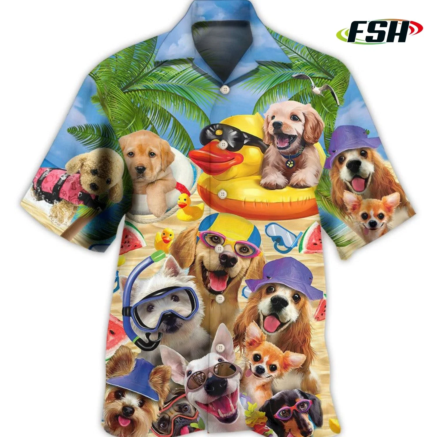 Les hommes de la conception de la plage vintage chemise hawaïenne personnaliser imprimé Chien de compagnie de vêtements