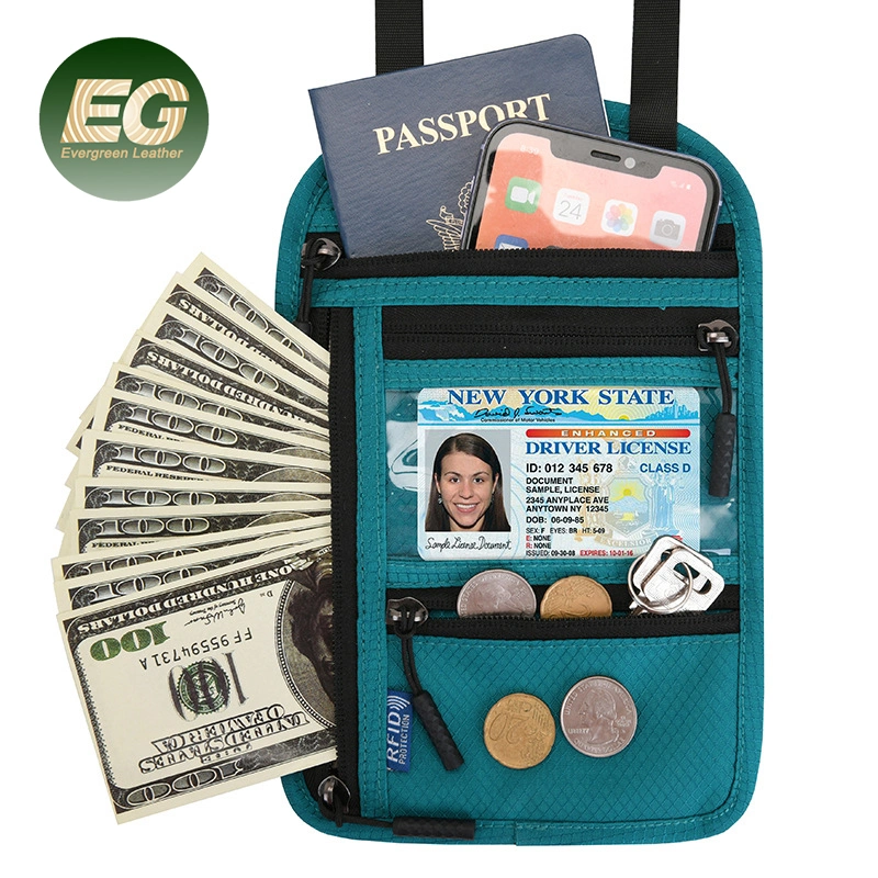 Ea232 Neck Wallet Waterproof Travel Pouch Card Blocking Multi Purpose Organiser Bag Luxury Family RFID Wallet Custom Passport Holder