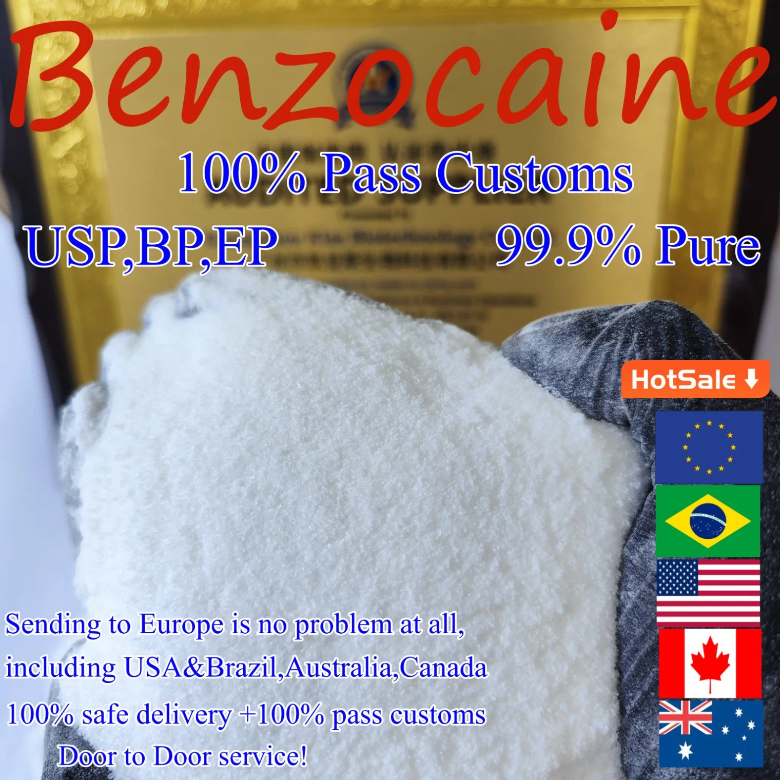 100% Safe Shipping, 99% Pure Benzocaine/Tetracaine HCl/Lidocaine/Procaine Base Powder