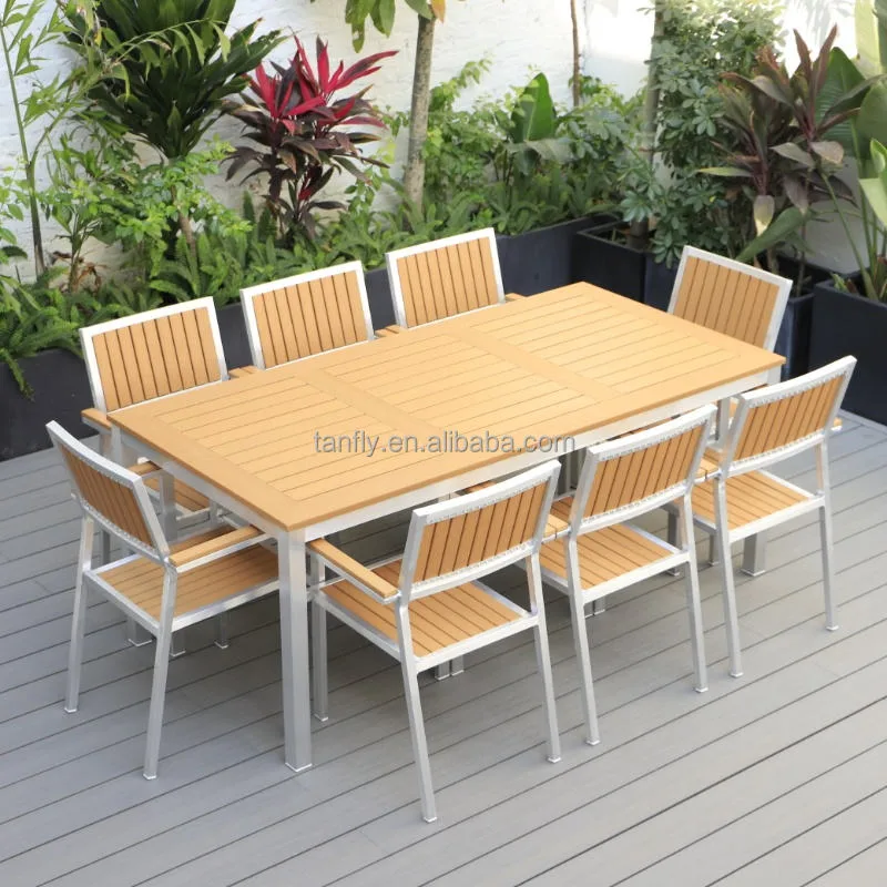 Modern Outside Plastic Wood Furniture Outdoor Table and Chair Set Patio Garden Aluminum Furniture Sets