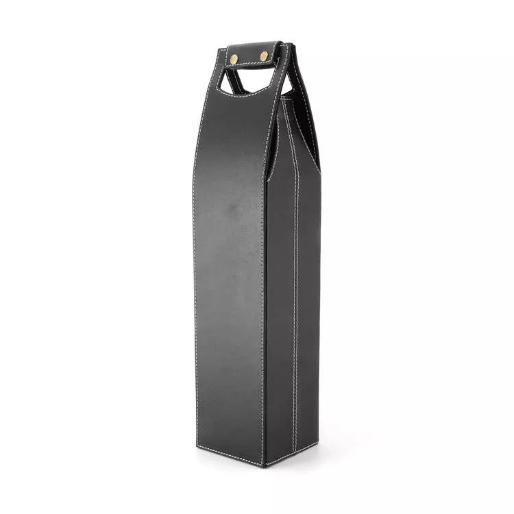 Portable Black Single Wine Carrier Tote Bag Package Reusable PU Leather Packing Bag for Wine