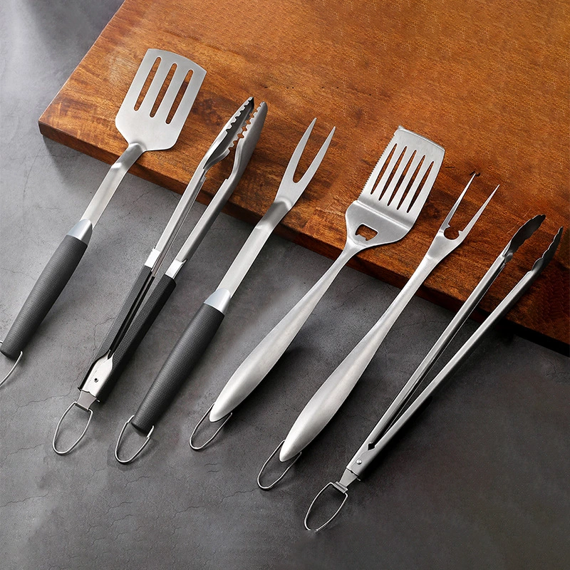 3 PCS Stainless Steel Outdoor BBQ Tool Set Barbecue Fork Clip Spatula Set
