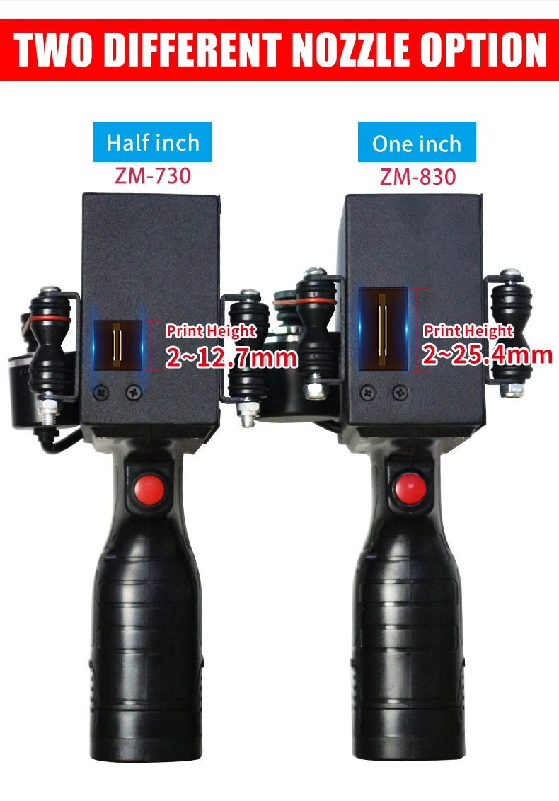 Máquina de codificación portátil de 12.7 mm Impresora de inyección de tinta de etiquetas de fecha, número de serie y código de barras de mano