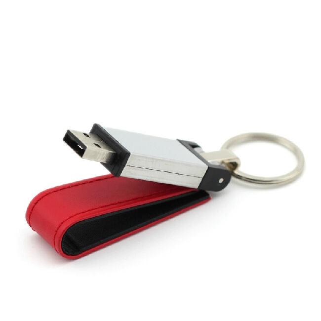 Key Ring Leather Cover Leather Magnet Leather Flap Customized Advertising USB Flash Drive/USB Flash Memory/USB Flash Disk/USB Pen Drive