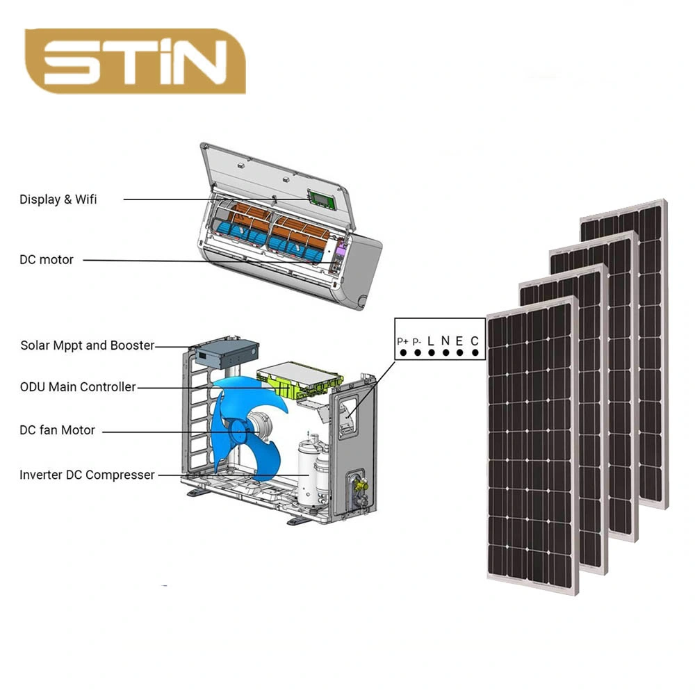 12000BTU preço baixo Solar híbrido, sistema de ar condicionado para uso doméstico