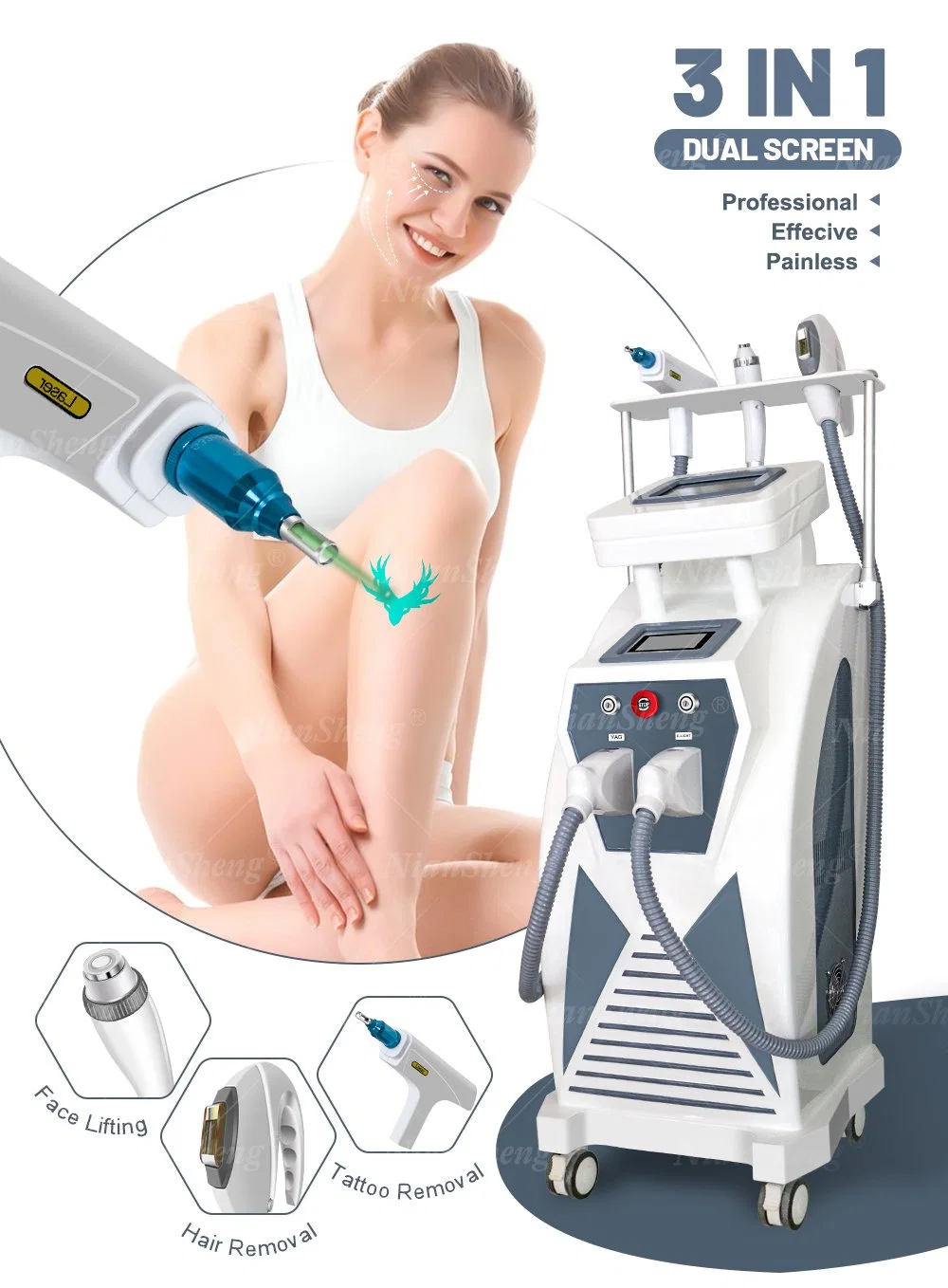 Multifunctional E-Light IPL RF+ND YAG Laser IPL Hair Removal Multi-Functional Acne Treatment