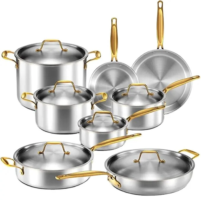 Acero inoxidable cazuela de inducción de cazuela Set Cocina tapas de vidrio visibles Utensilios de cocina