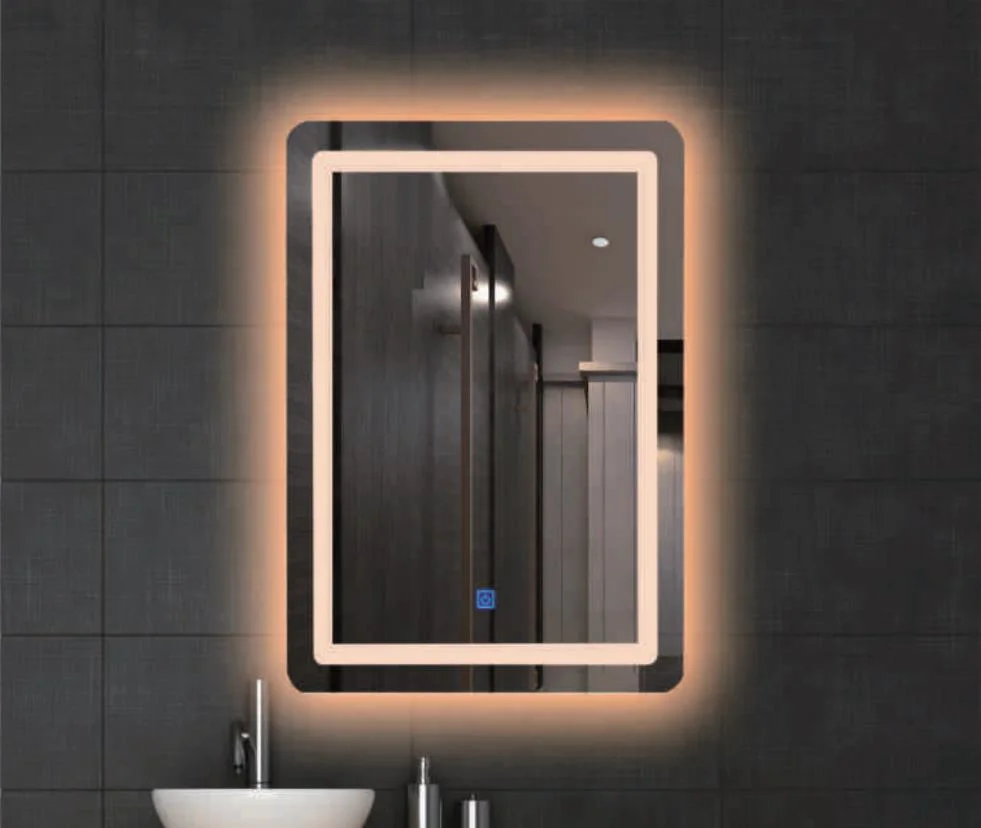 China Wholesale Modern Silver Rectangle LED Toilet Mirror Salon Furniture