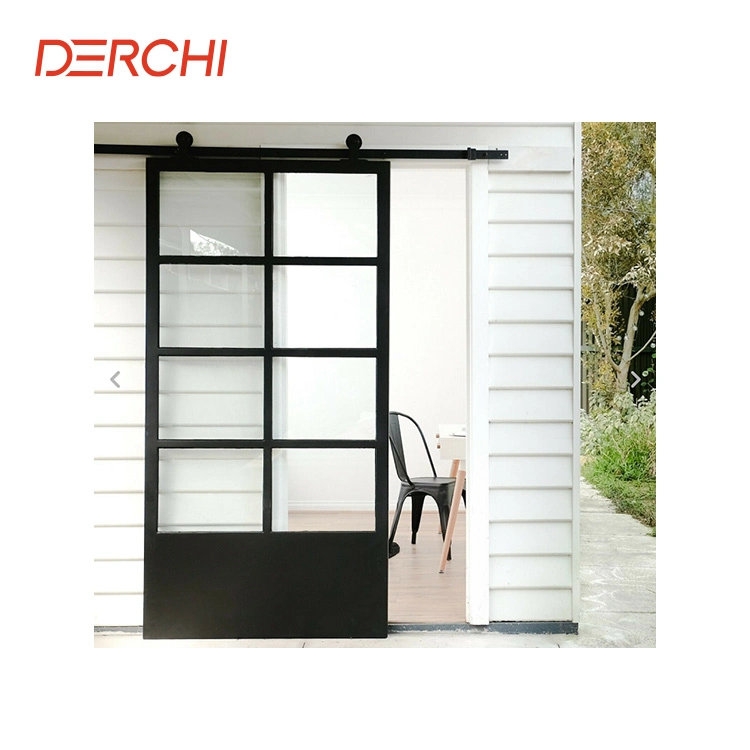 Interior Glass Sliding Door Matte Black Metal Frame Customized Barn Doors