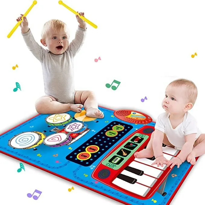 2 in 1 Baby Toys Learning Floor Blanket Wholesale Musical Piano Play Mat Game Colorful Toddler Piano Drum Mat Electronic Toy