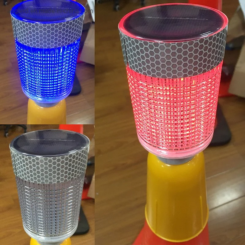 Double-Flash Red Blue Solar Traffic Cone Light