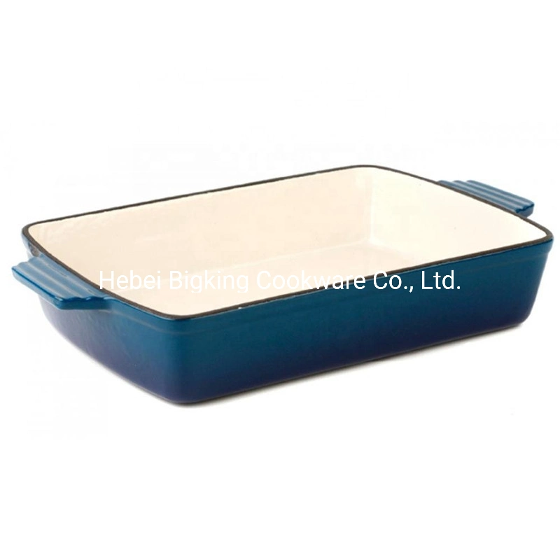 Enameled Rectangular Cast Iron Cooking Roasting Cookware Pan for Table Dish Plate FDA Approved