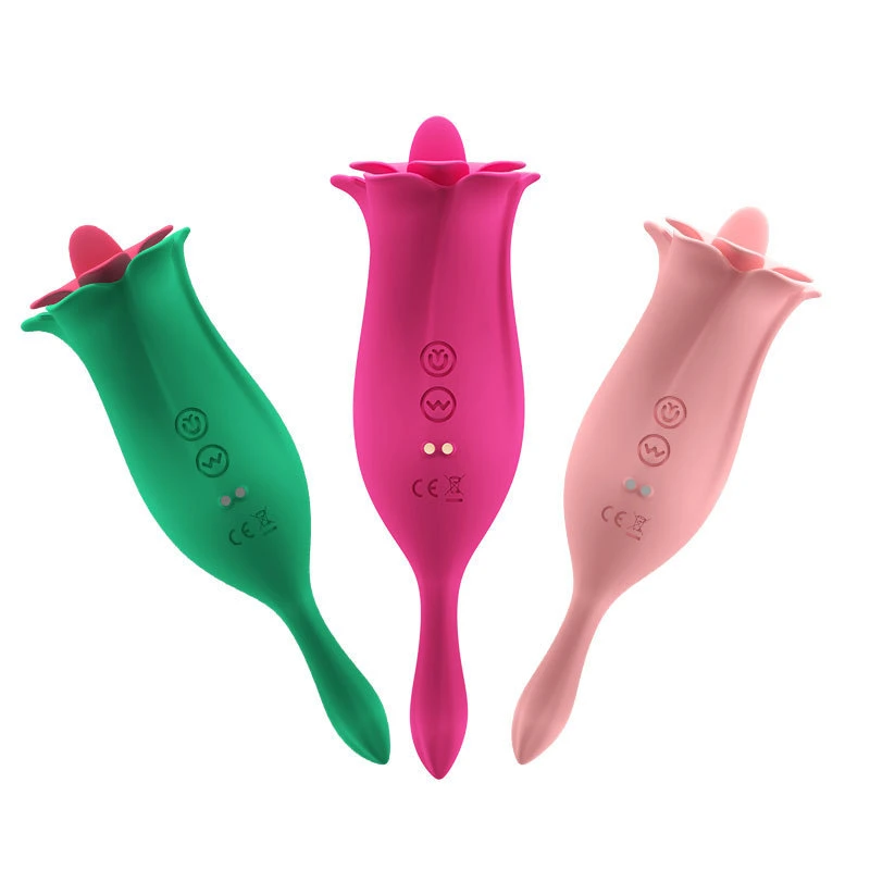 Achetez des jouets sexuels Sexy Toys pour femmes, un vibromasseur en forme de rose avec une langue qui lèche un gode rose pour femmes.