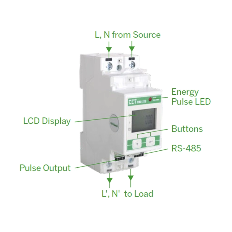 Suporte do PMC-220 Self-Powered trilho DIN monofásico 63um Medidor multifunções de entrada de conexão direta para medição de energia eléctrica com RS-485