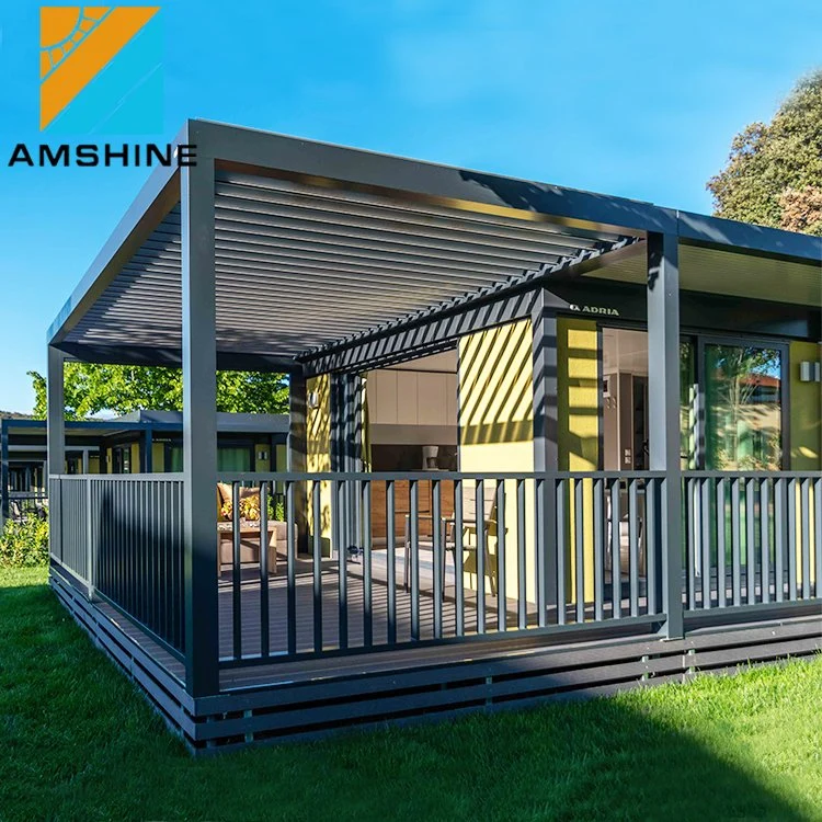 Aluminium Luxus motorisierte Pergola wasserdichte Outdoor Pavillon mit Glastür