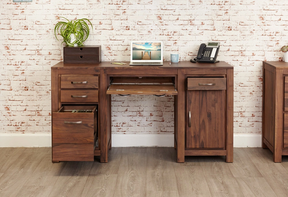 Vente en gros moderne de bureau noyer Twin Pedestal ordinateur bureau haute maison Qualité Vente en gros PC portable d'étude écriture PC Table