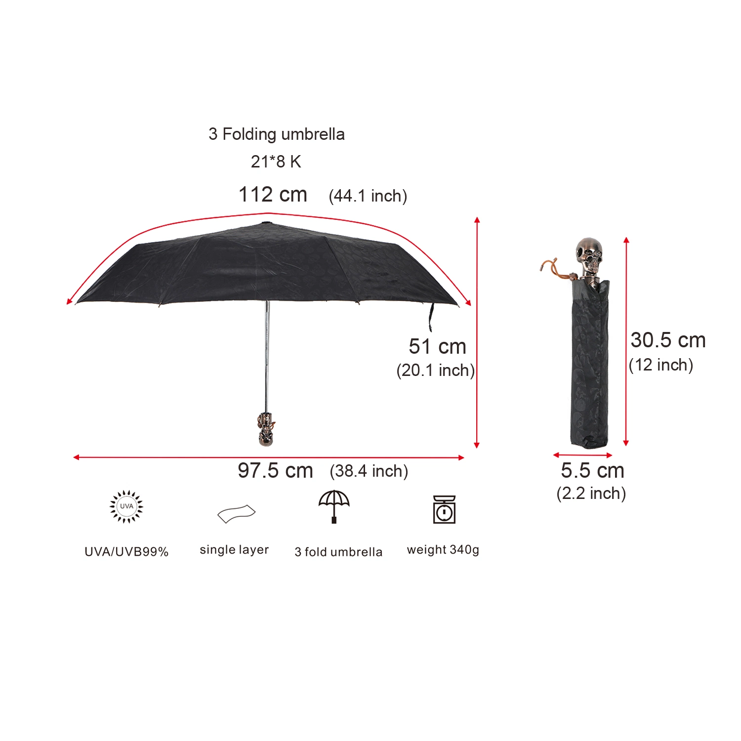 Folding Plastic Skull Shaped Handle Gift Umbrella Advertising Umbrella Promotion Umbrella