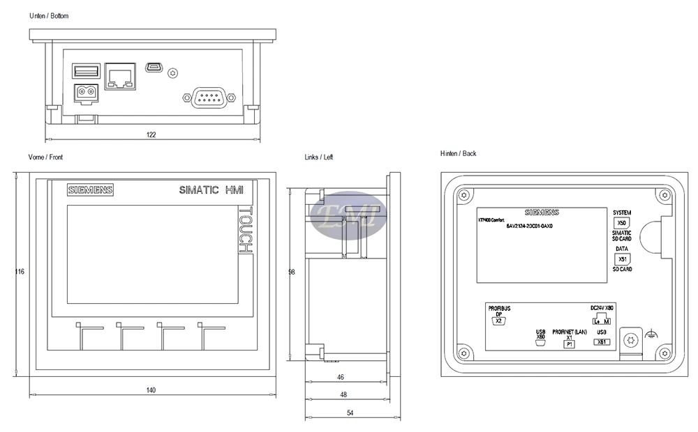 6AV2124-2DC01-0ax0 KTP400 Tasten-/Touch-Bedienung 4′ ′ Breitbild-TFT-Display Profinet Schnittstelle Comfort Panel HMI Industriemonitore