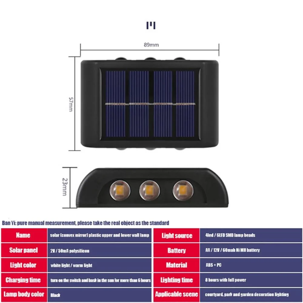 Outdoor Wasserdicht auf und ab Leuchtende Beleuchtung Wandleuchte LED Solarlicht