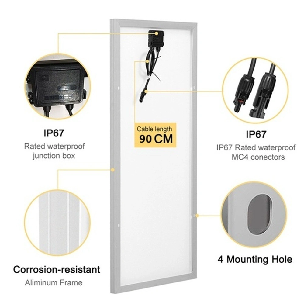 Solarparts 18V 100W Mono Glass Solar Panel 1160X530X25mm White Backsheet Junction Box Tape 0.9m