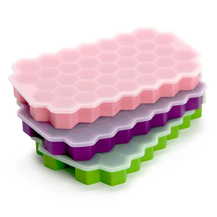 37 Cells Honeycomb Shaped Silicone Silicone Ice Cube Tray Mold with Lid