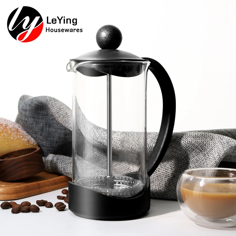 Le Ying Hot Sale Portable Min 350ml Black Color Tea Maker Coffee Pot Heat Resistant Borosilicate Glass French Press Coffee Maker